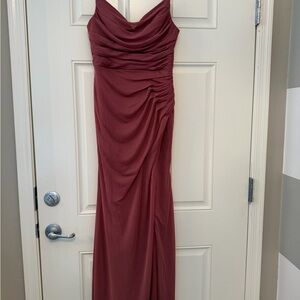 Azazie Deandra straps Cinnamon Rose Draped Evening Gown A6
